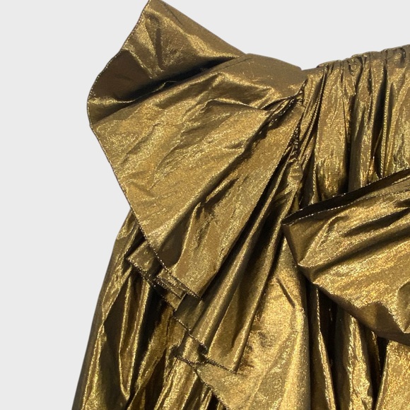 Dolce & Gabbana NWT Gold Bronze Metallic Tie Neck Ruffle Mini Dress Size 38 - Picture 6 of 11